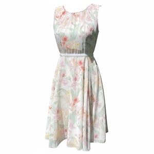 ANN TAYLOR A-Line Sleeveless Midi Dress in Beige and Floral Pattern Size 0